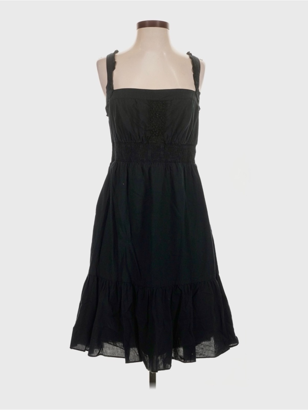 Anthropologie Maeve Black Smocked Midi Dress with Ruffle Straps